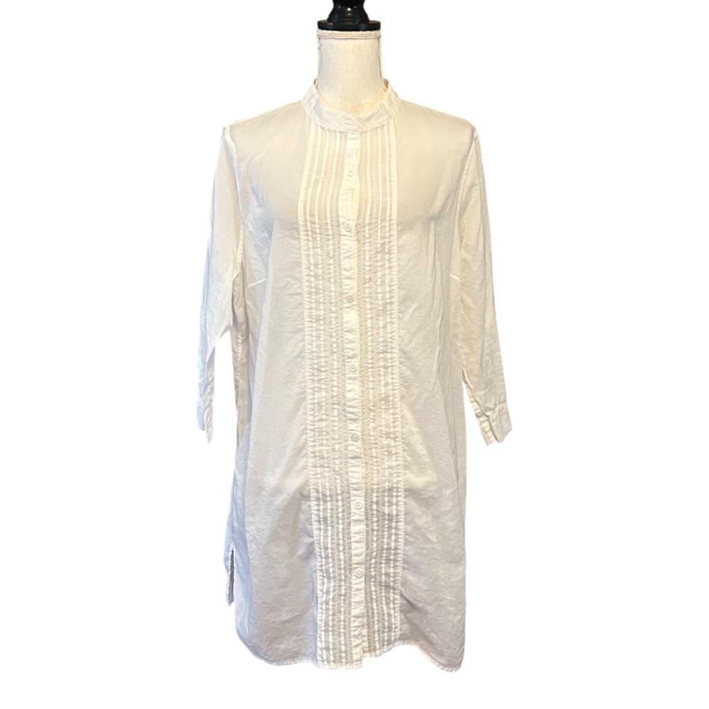 Lands End Lightweight Semi-Sheer Pin Tuck Long Sleeve Shirt‎ Dress Coverup SZ L